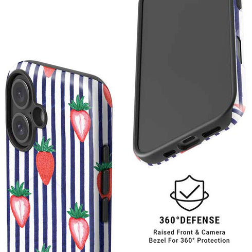 Bouffants and Broken Hearts Strawberries and Stripes iPhone 16 Magsafe Impact Case